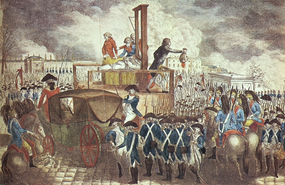 Казнь Людовика XVI на гильотине 21 января 1793 года на площади Революции в Париже.