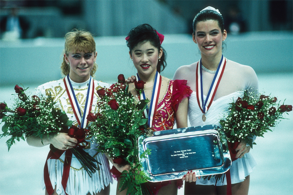 Слева направо: Тоня Хардинг, Кристи Ямагучи и Нэнси Керриган,1992 г.