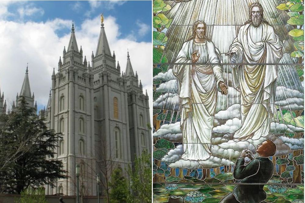 Храм Церкви Иисуса Христа святых последних дней в Солт-Лейк-Сити; Первое видение — Бог и Иисус Христос являются молодому Джозефу Смиту-младшему в 1820 году