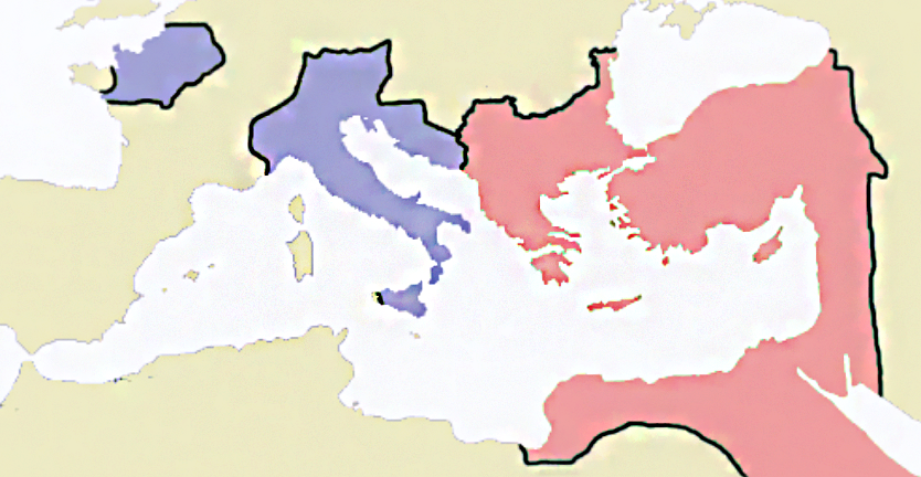 Территории западной и восточной Римской империи, 476 год.
