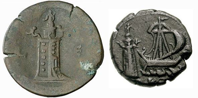 Маяк на Александрийских монетах второго века