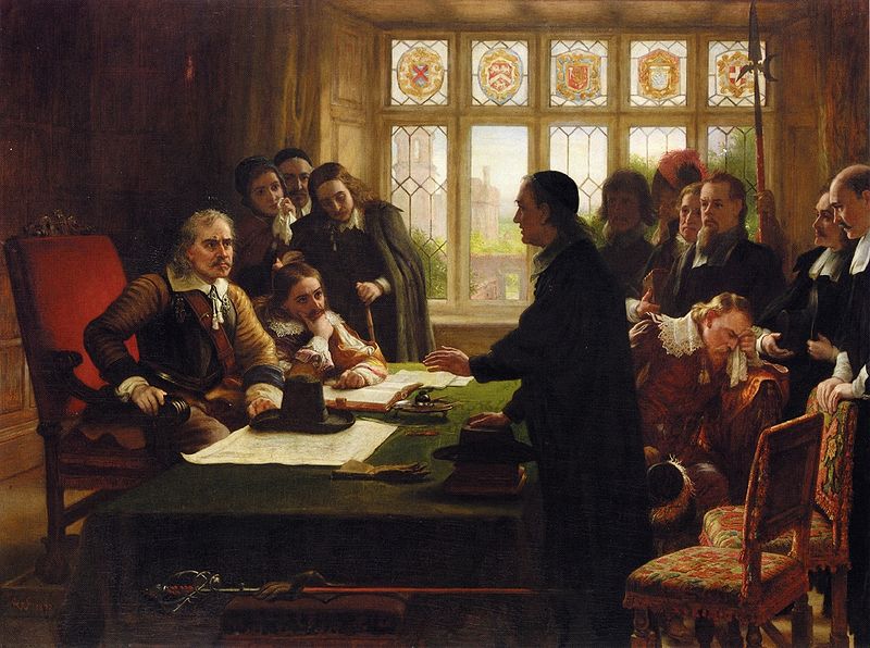 Оливер Кромвель и его секретарь Джон Мильтон, принимают швейцарских протестантов. Чарльз Вест Коуп, 1872 г