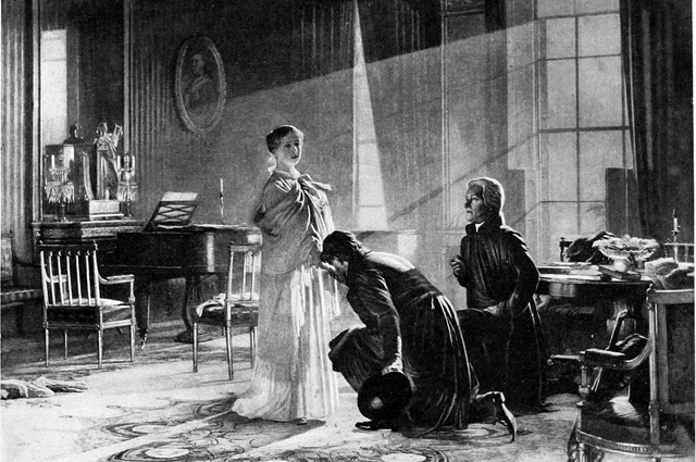Виктория получает весть о том, что стала королевой, от лорда Конингема (слева) и архиепископа Кентерберийского.