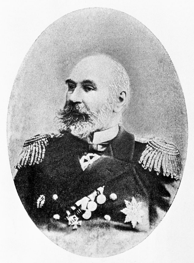 Контр-адмирал Вильгельм Карлович Витгефт (1847-1904) — командующий эскадрой, погиб в бою с японской эскадрой под Порт-Артуром. Цинкография. Государственный Исторический музей в Москве.
