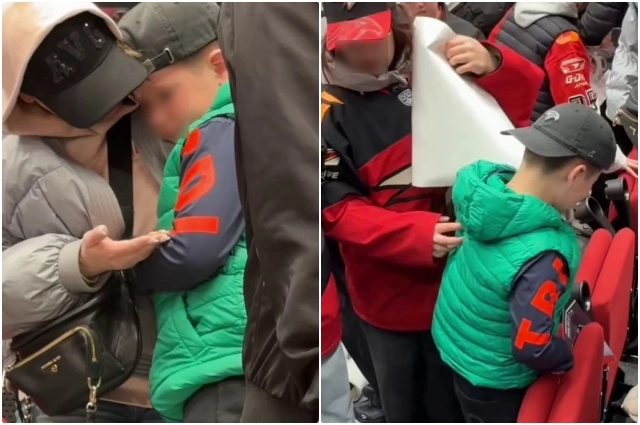 Мама успокаивала сына на матче