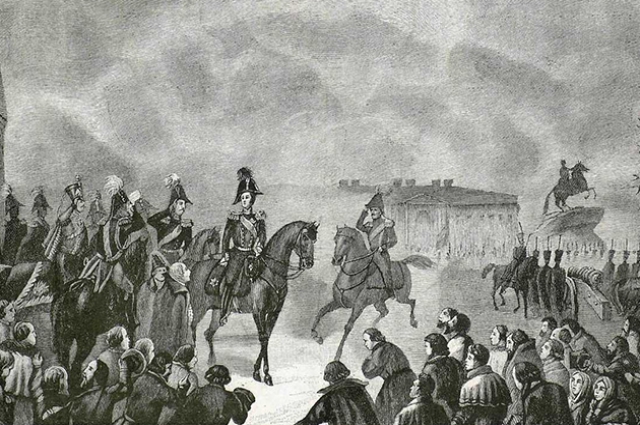 Император Николай I на Сенатской площади 14 декабря 1825 года.