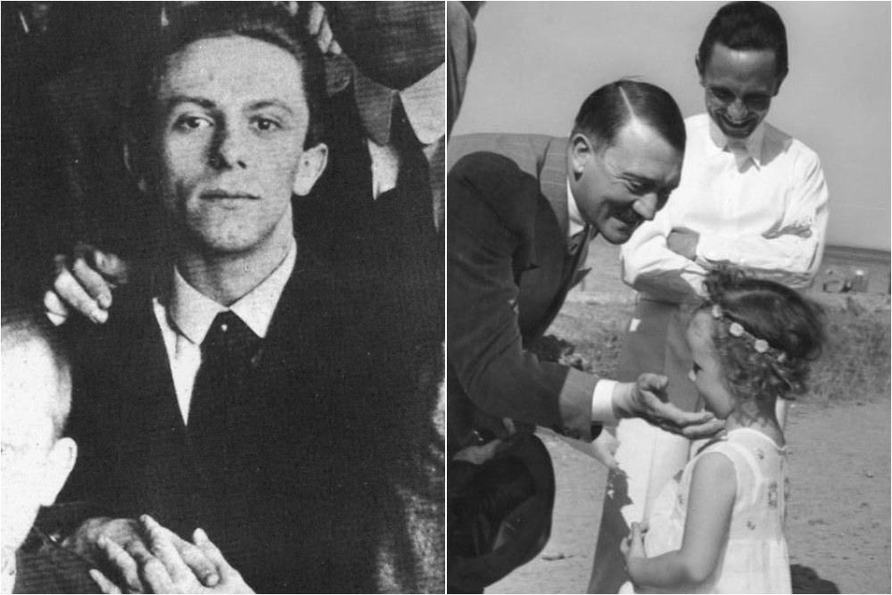 Геббельс в 1916 году; Геббельс и его дочь Хельга с Гитлером на пляже в Хайлигендамме, август 1935 года