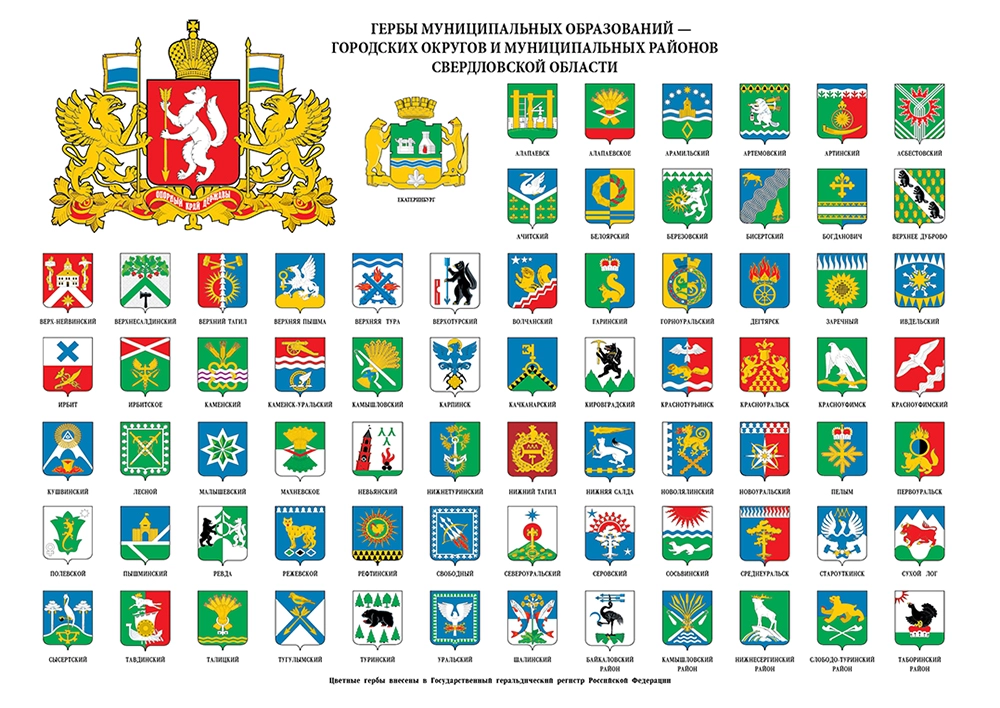 Гербы муниципалитетов Свердловской области в своём многообразии