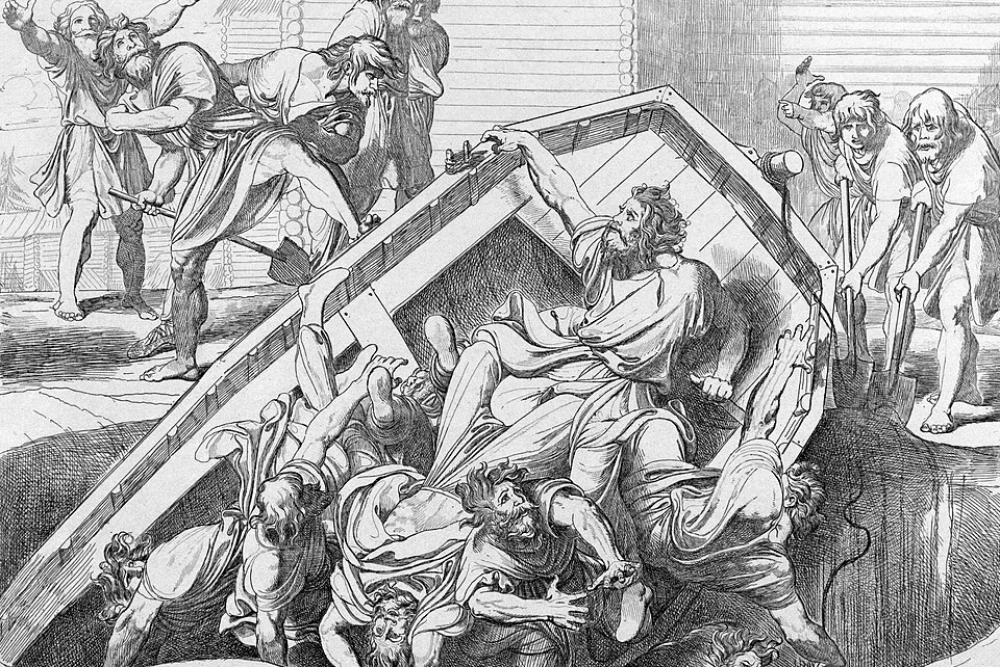 «Мщение Ольги против идолов древлянских». Гравюра Ф. А. Бруни.