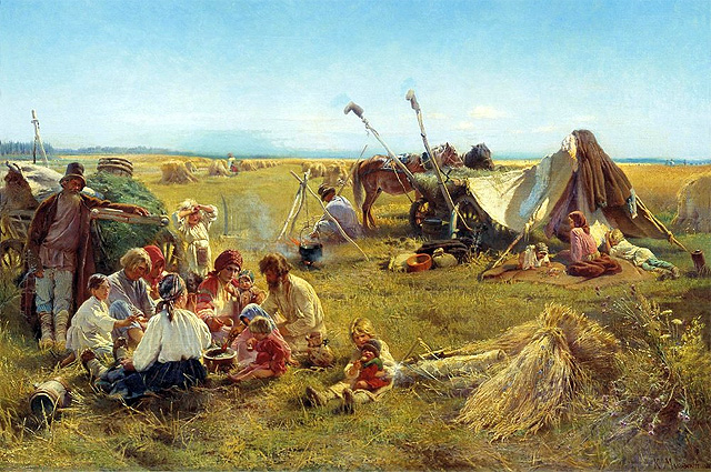 Константин Маковский «Крестьянский обед во время жатвы», 1871 год