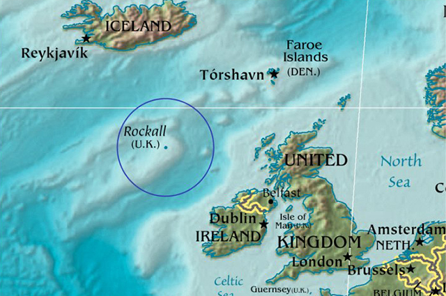 Остров Роколл на карте.