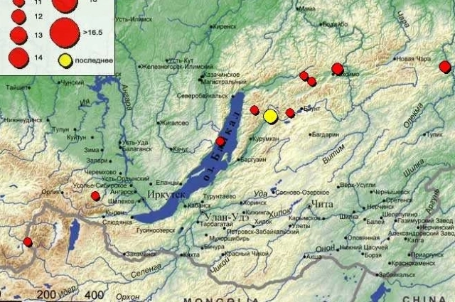 На этой карте мы видим. как часто бывают землетрясения на озере.  