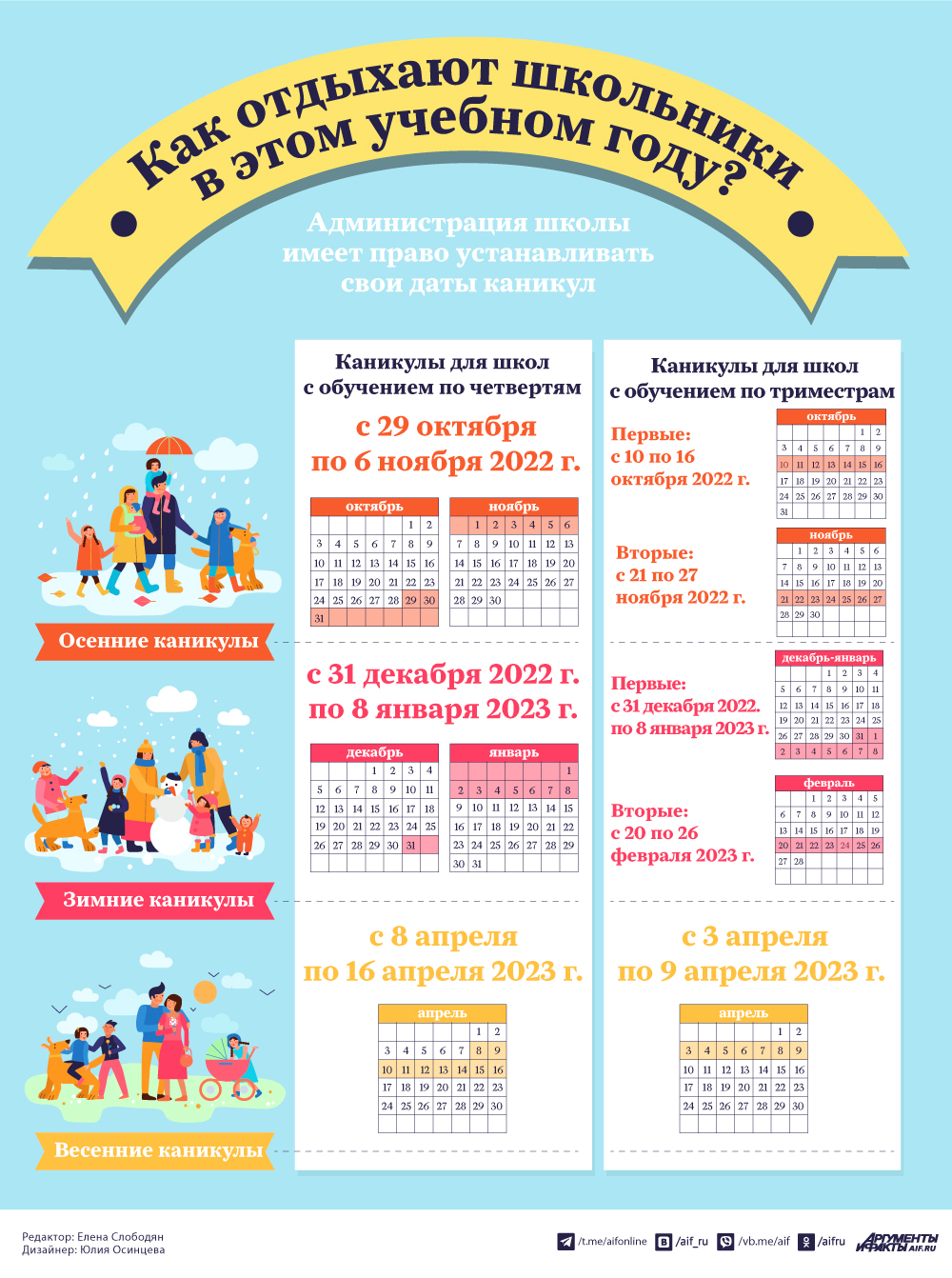 Расписание школьных каникул на 2022/2023 учебный год. Инфографика |  Аргументы и Факты