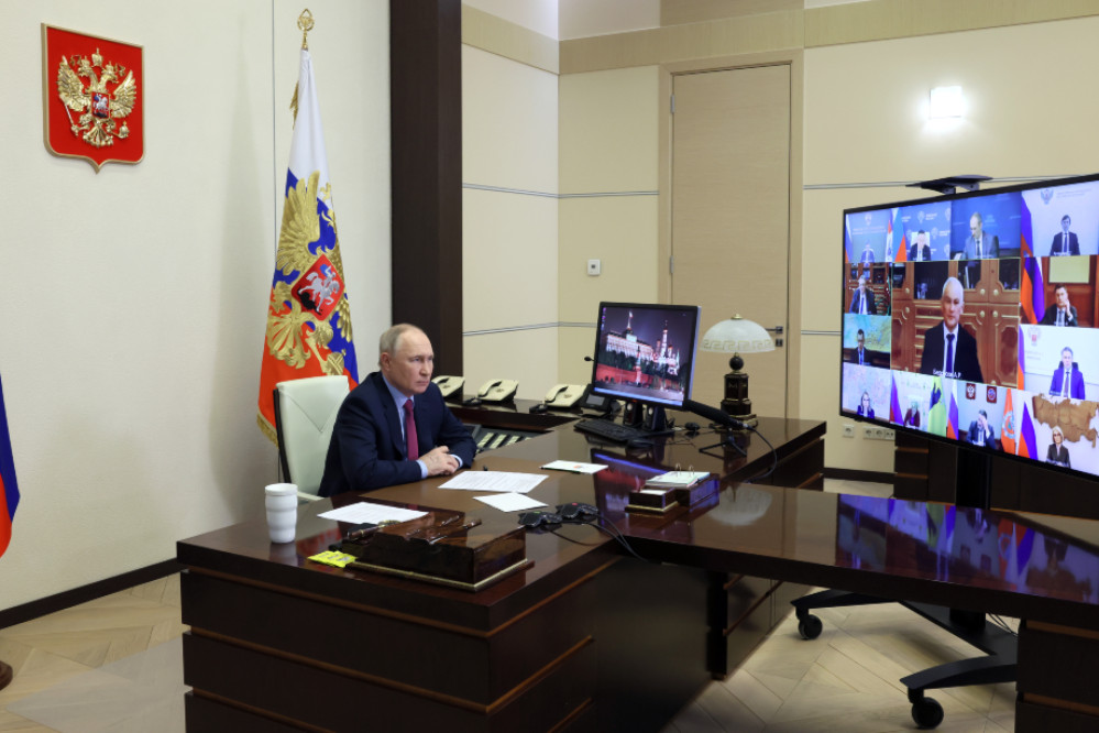 Президент РФ Владимир Путин в режиме видеоконференции проводит совещание с членами правительства РФ. 14 марта 2024.