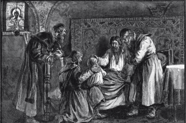 Василий III благословляет сына своего Ивана IV перед своей кончиной.