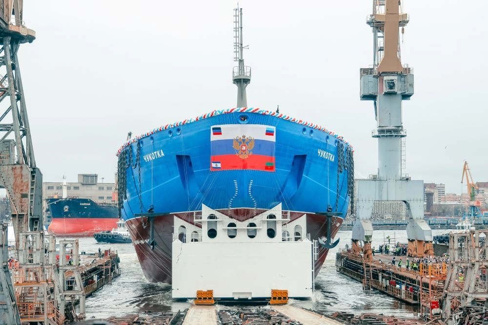 Спуск на воду атомного ледокола  «Чукотка».