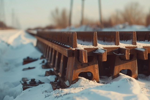 Железнодорожные рельсы на снегу