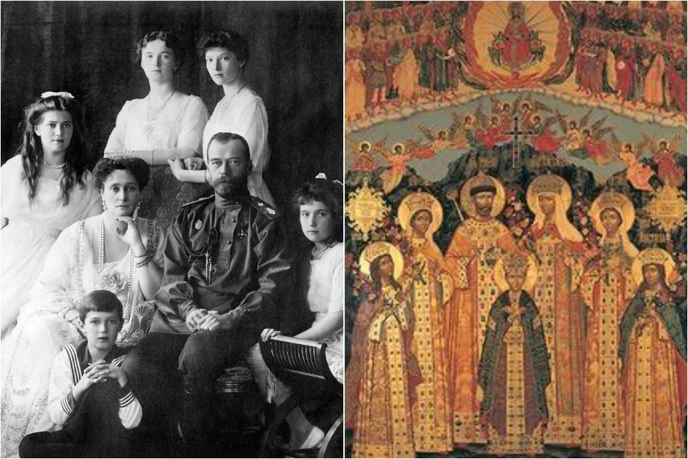 Дореволюционная фотография царской семьи, предназначенная для продажи; Прославление в лике православных святых Николая II, его жены Александры Фёдоровны и их пятерых детей.