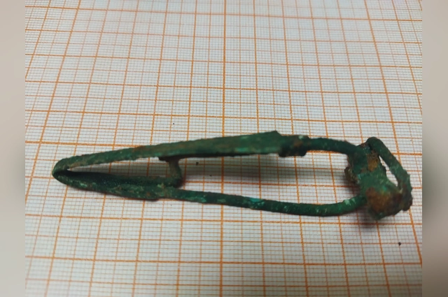 Бронзовая фибула (застежка», найденная в погребении сармата.