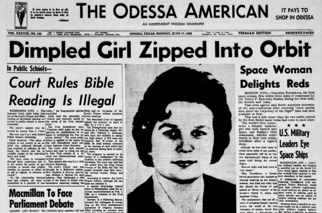 Первая полоса американской газеты The Odessa American от 17 июня 1963 года.