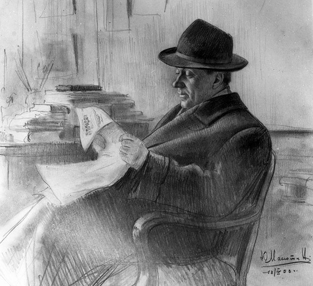 Рисунок художника Юрия Ивановича Масютина «Писатель Борис Полевой». 18 апреля 1953 год.