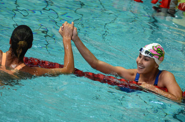 Гульназ Губайдуллина (Россия) выступает в индивидуальных соревнованиях по плаванию среди женщин на чемпионате мира по современному пятиборью.