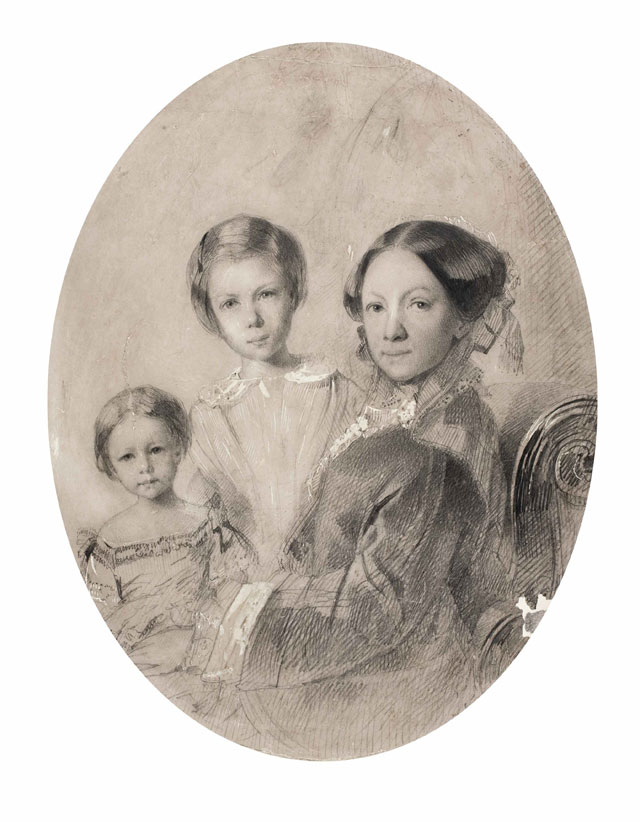 Поленова М.А. Автопортрет с дочерьми Верой и Еленой. 1853 г. Из собрания Музея-заповедника В.Д. Поленова