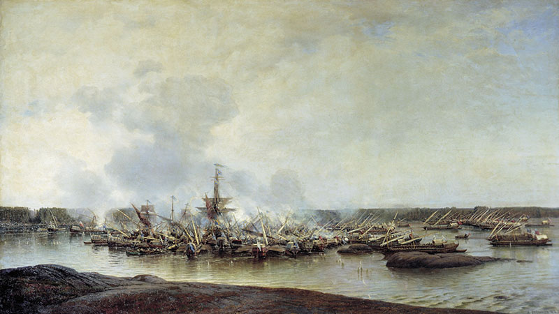 Алексей Боголюбов (1824-1896). Сражение при Гангуте 27 июля 1714 года. 1877. Холст, масло