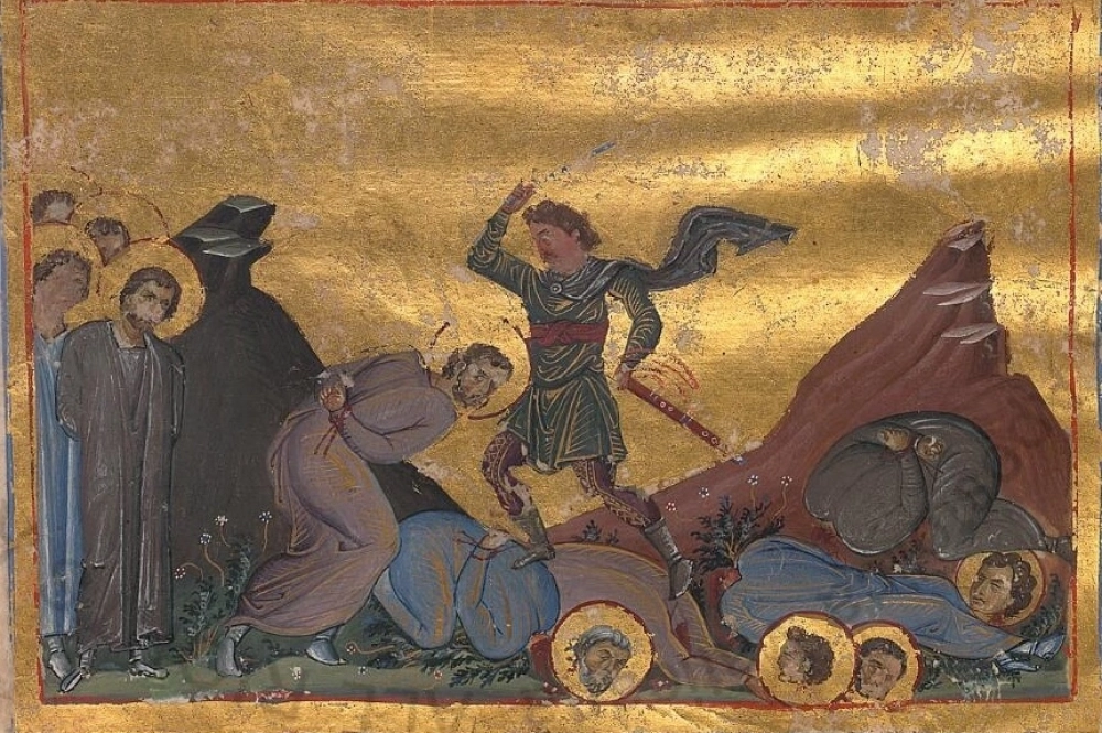 Памфил Кесарийский. Константинополь. 985 г. Миниатюра Минология Василия II. Ватиканская библиотека. Рим.