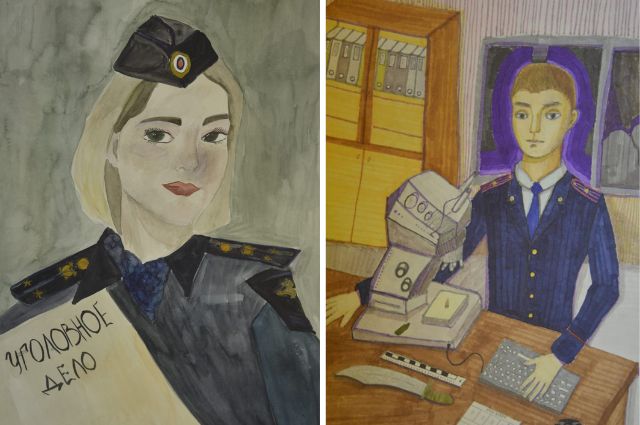 Дети свердловских полицейских изобразили на портретах родителей за работой