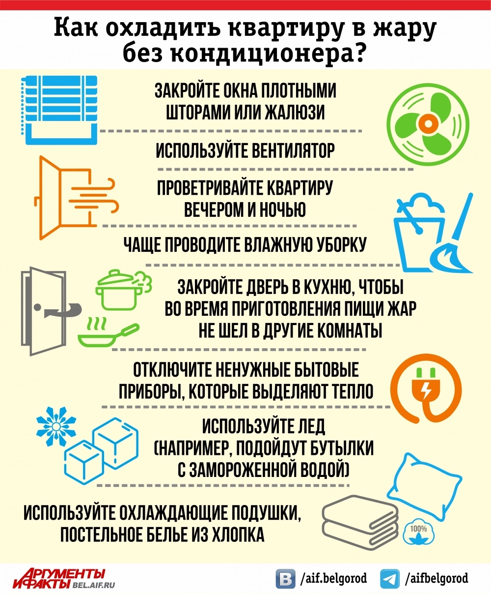 Как охладить квартиру в жару без кондиционера? Инфографика | АиФ Белгород