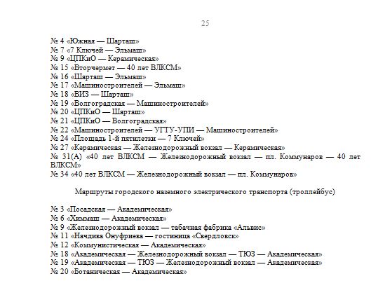 Список ликвидируемых маршрутов пассажирского транспорта в Екатеринбурге