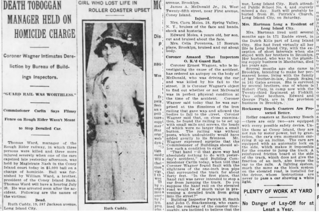 Публикация газеты «The Brooklyn Daily Eagle» о крушении аттракциона в 1915 году.