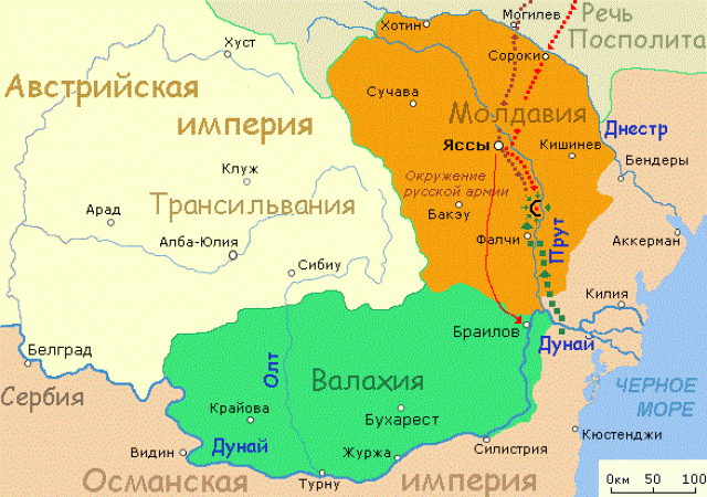 Карта Прутского похода 1711 года.