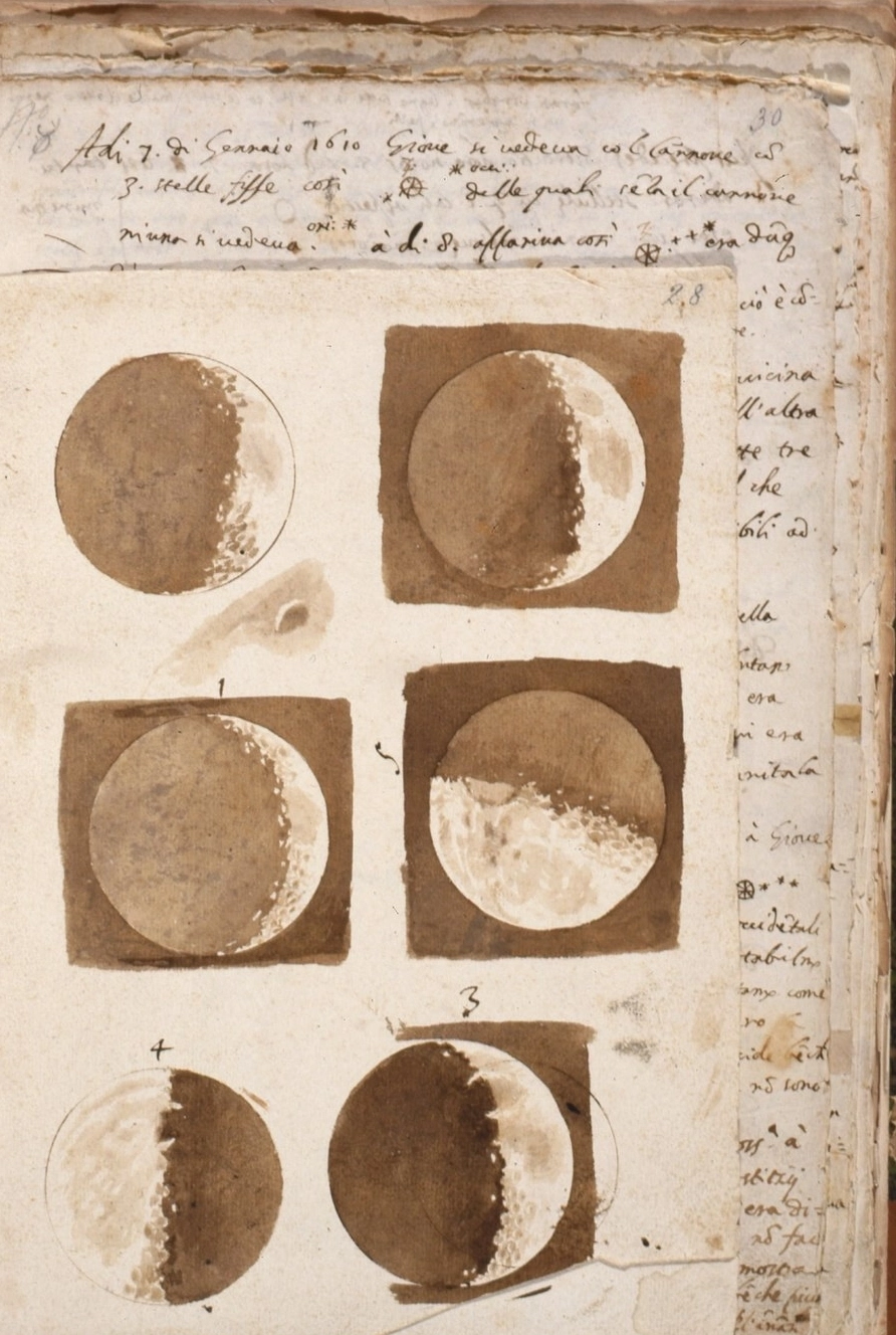 Зарисовки Луны Галилео Галилея, 1609 г.