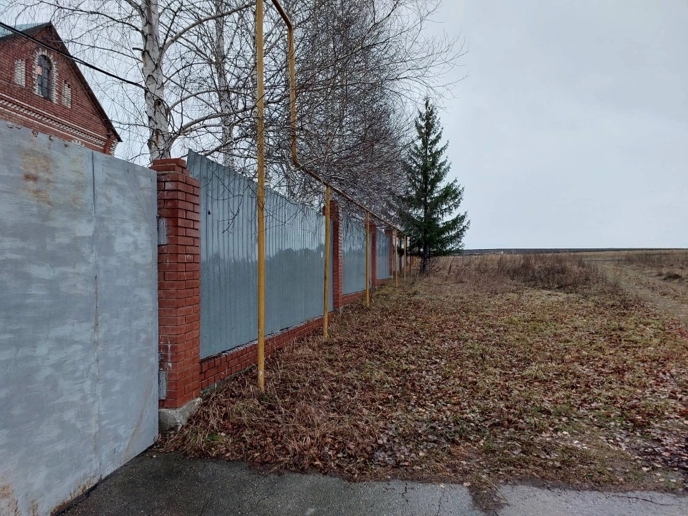 Несколько коттеджей за высоченным железным забором. 