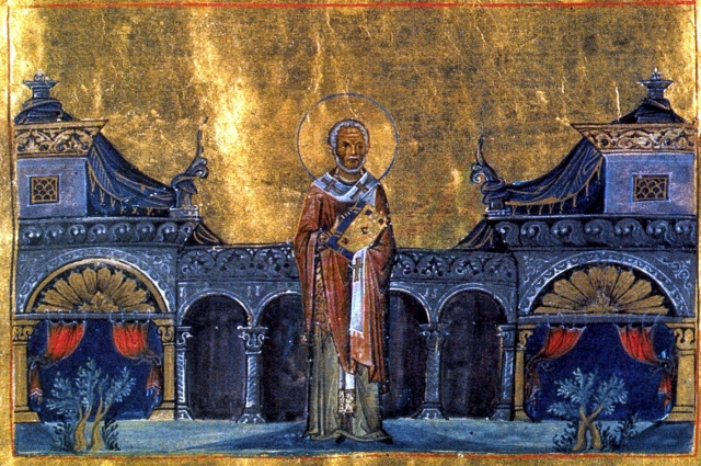 Григорий Чудотворец. Иллюстрация из книги Миноло́гий Васи́лия II.