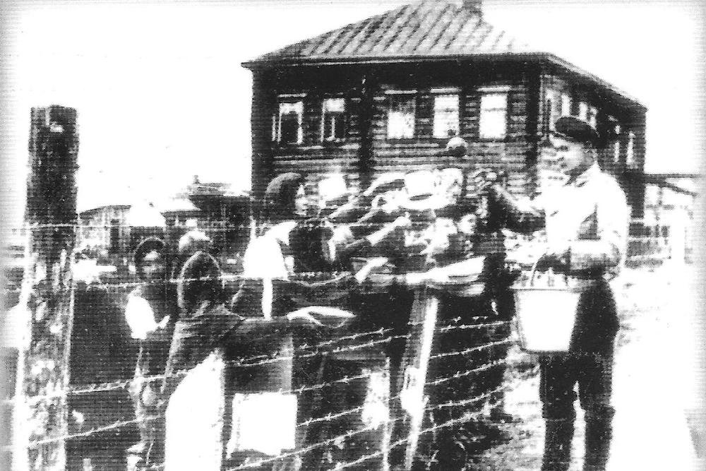 Снимок военного фотокора Галины Санько На фото: 1944 год, только что освобождённый Красной Армией финский концлагерь в Петрозаводске. Фотографию в руках держит Кавдия Александровна Нюппиева (Соболева) — девочка в первом ряду на этой фотографии.