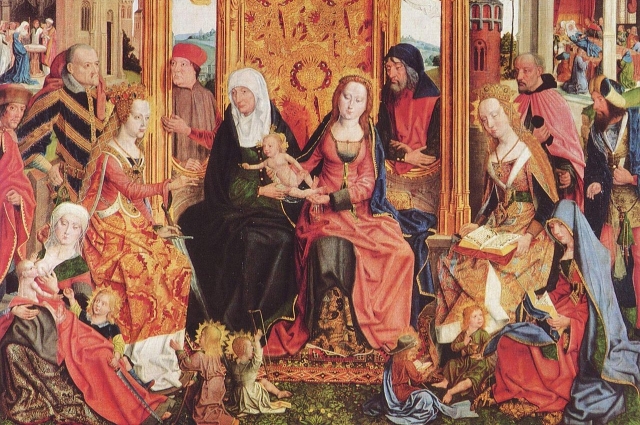 «Святая родня с мистическим обручением св. Екатерины»  (В центре вдвоем Святая Анна и её старшая дочь Дева Мария)