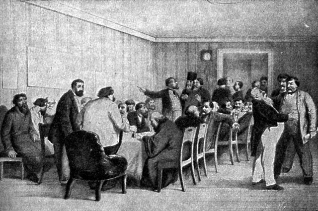 Земское собрание в провинции. Гравюра по рисунку К.А.Трутовского. 1863 г