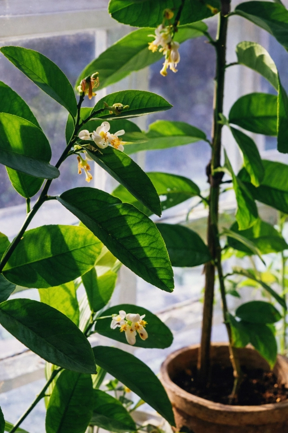 Только укоренившись, сортовые лимоны сразу зацвели.