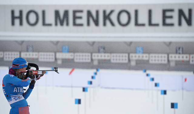 Екатерина Шумилова (Россия) на тренировке перед началом соревнований на чемпионате мира по биатлону в Норвегии.