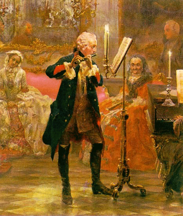 Фридрих II играет на флейте. Фрагмент картины Адольфа фон Менцеля.