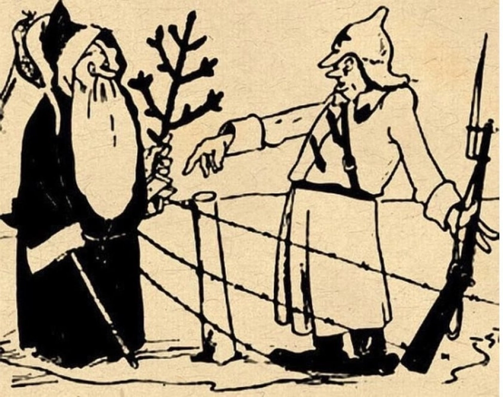 Дед Мороз с ёлкой не требуется! Карикатура из книги Н. Амосова.