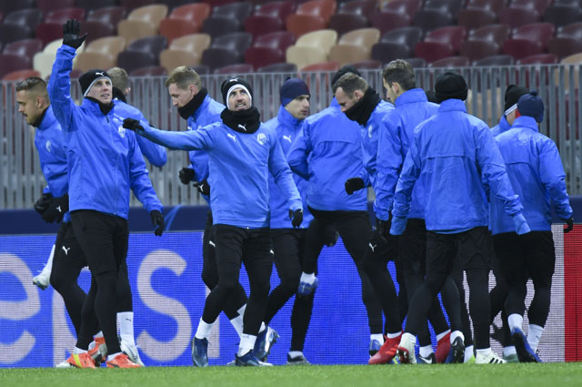 Игроки ФК «Виктория» на тренировке перед матчем группового этапа Лиги чемпионов УЕФА сезона 2018/19 против ПФК ЦСКА.