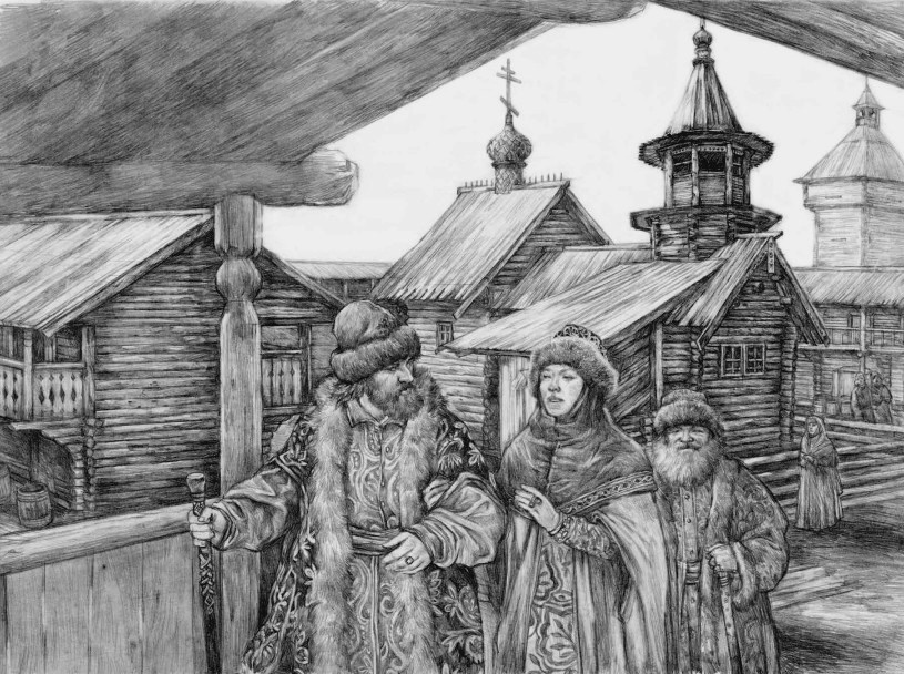 Березовский кремль XVII века. Воевода с супругой у собора.