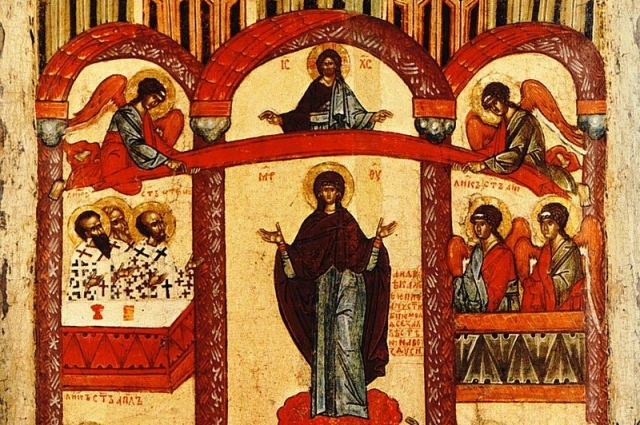 Икона «Покров Пресвятой Богородицы» (Новгород, 1401—1425 годы).