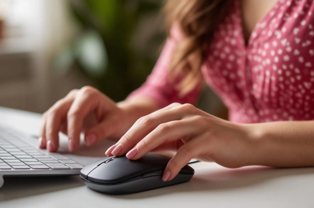 женская рука, компьютерная мышка
